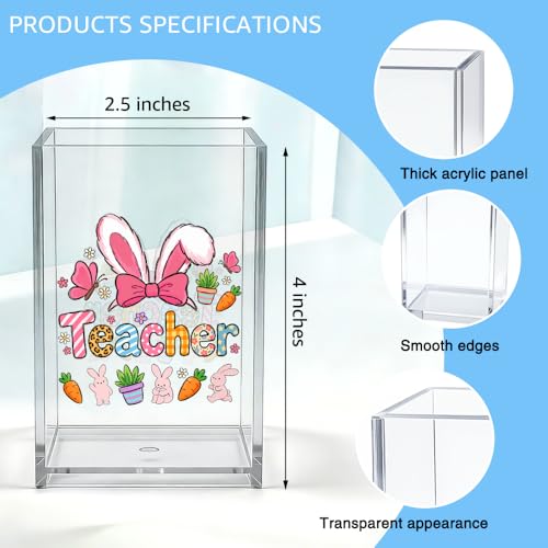 Teacher Acrylic Organizer Pencil Pen Holder, Easter Bunny Makeup Brush Storage Organizer, Easter Desk Accessories Holder for Women Coworker Teacher Educator Mentor Principal Bunny Lovers - style: Teacher A
