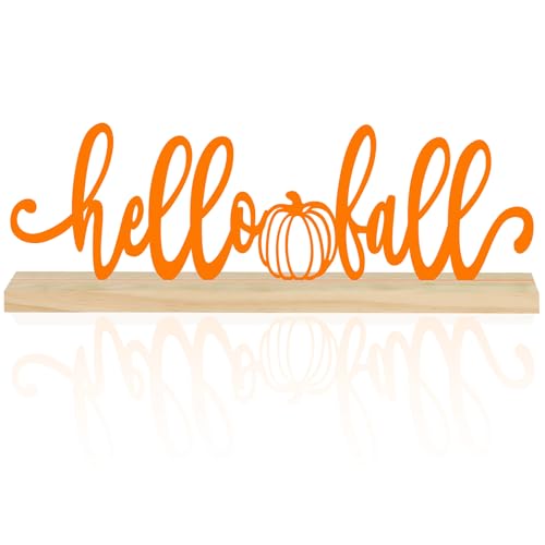 COCHIE Metal Hello Fall Sign, Orange Fall Decorations for Home, Office, Shelf, Mantel, Indoor, Autumn Decoration, Pumpkin Decor (Autumn B) - style: Autumn B