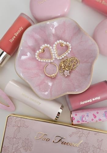 JAMEND CLXP Lotus Leaf Shape Decorative Ring Tray, Small Key Bowl, Ceramic Trinket Tray Jewelry Dish Organizing Necklace Earrings, Home Decoration for Mom Best Friend Sister, Pink. - color: Pink Lotus