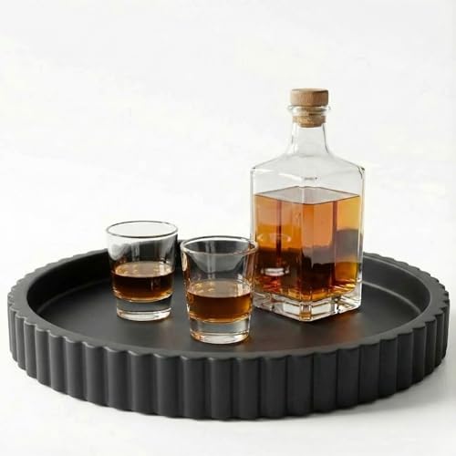 13-Inch Round Coffee Table Tray - Concrete bandejas decorativas Round White Decorative Tray for Coffee Table Decor - Table Centerpieces Kitchen Island Trays Decorative Trays - Dining Room Tray Black - color: Black