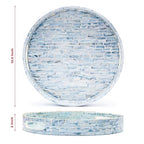 CLAYNIX Serving Tray 12.5 Inch Round, Wooden Lacquer Tray with Mother of Pearl Inlay, Elegant Tea & Breakfast Tray with Handles (Round)