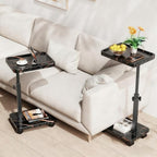 C Table End Table Adjustable Height, 360°Swivel TV Tray Table for Small Spaces, Side Tables with Wheels for Living Room and Bedroom, Bed (Black-15.7 x 11.8 inches) - color: Black-height Adjustable