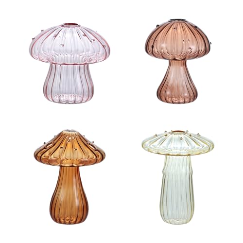 Glass Mushroom Vase, Mini Mushroom Vase, Flower vase, Creative Mushroom Glass Vase Plant Hydroponic Art Plant Table Vase (4 Color)