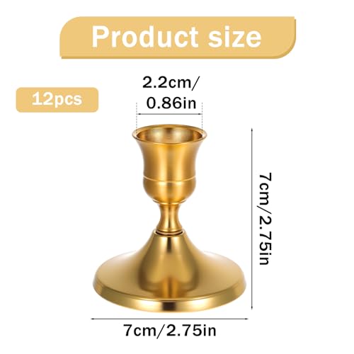Gold Taper Candle Holder Set of 12,Vintage Small Low Brass Candlestick Holders,Short Skinny Candle Stick Holders for Dinner Room Table Centerpiece or Mantel Wedding Party Decor