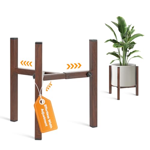 Plant Stand Indoor Adjustable, Metal Modern Indoor Plant Stand, Heavy Duty Plant Stands Outdoor Corner, Stable Plant Holder, Fits 8 to 12 Inches Pots, Black, 1 Pack, Walnut Wood-Grain - color: Walnut Wood-Grain, size: 1 Pack
