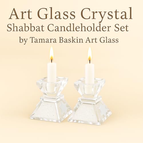 Tamara Baskin Art Glass – Handmade Crystal Shabbat Candle Holders Set - Sparkling Opal White - color: Sparkling Opal White
