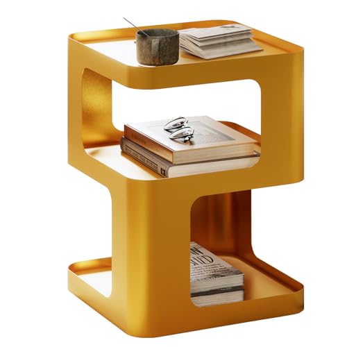Gold Side Table,Modern end Table with Storage,Unique nightstand,Metal Bedside Tables,Accent Table for Living Room,Bedroom,Couch.no Assembly Required - color: Gold
