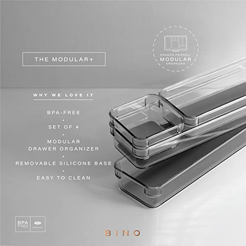 BINO | 4-Piece Drawer Organizer Bin Set - Grey, Small | THE MODULAR+ | Multi-Purpose Storage | Soft-Grip Lining and Non-Slip Rubber Feet | Durable | BPA-Free | Desk Drawer Organizer | Vanity - color: Light Grey, size: Small