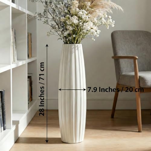White Tall Floor Vase, 28" Ceramic Large Vase, Decorative Flower Vases for Modern Home Decor Living Room Office Bedroom Kitchen Wedding Centerpieces Farmhouse Décor - color: Vertical Stripes, size: Height-28 Inch