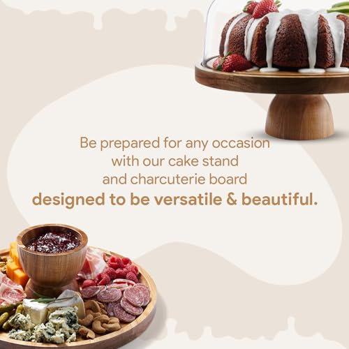 HOMESPHERE Acacia Wood Cake Stand with Lid - Cake Stand with Dome,12in Round Cake Holder, 2-in-1 Dessert Table Display Set & Charcuterie Board for Cheese, Chips & Dips, Fruit Platter, Large Acrylic Cake Dome Cover - color: Classic Dome