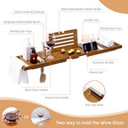 Luxury Teak Bathtub Tray - Foldable Bath Caddy with Expandable Handles, Wine Glass & Phone Holder, Book Stand - Enhance Home Spa Experience with Natural Material - Relaxing & Reading, Teak - color: Teak