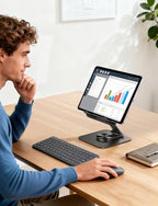 Lamicall Adjustable iPad Stand for Desk - [Ultra-Slim Foldable][360°Rotation] Tablet Stand with Heavy-Duty Base, Tablet Holder Gifts for 4.7-13" Devices, 2025 iPad Pro Air Mini, Kindle, iPhone 17 Pro - color: Black
