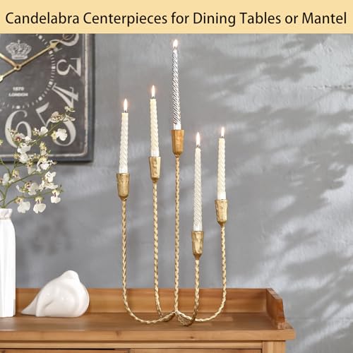 Cast Iron Candelabra Candle Holder, 17.5 Inch Tall Antique Brass Taper Candle Holder, Vintage Candelabra Centerpieces for Dining Tables or Mantel - color: Gold