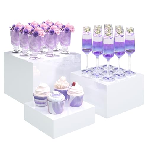 Buffet Risers, Food Display Risers for Party, White Acrylic Risers Display Stand for Buffet Table, Catering Displays for Dessert, Cube Box Nesting Riser with Hollow Bottoms (6"x7"x8" 3PCS) - color: 6"x7"x8" 3PCS White