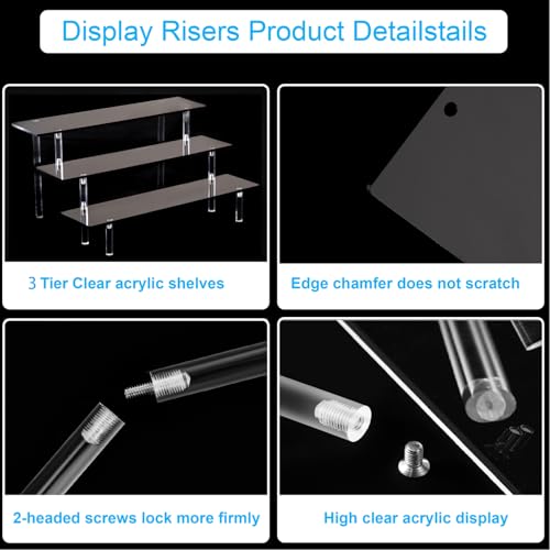 HENABLE 3 Tier Perfume Organizer Stand, Black Acrylic Risers Display Stands, Cologne Shelf Dessert Display for Party, Figure Stand Funko POP Shelves, Collection Cosmetic, Cupcake Stand Holder - size: 3-Tier