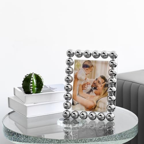 Crystal 5x7 Inch Picture Frame, Home Decor Ball Wedding Photo Frame Tabletop Display, Display Pictures 5''x 7'', Silver, Comes with Gift Box - color: Silver, size: 5x7 inch/L