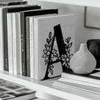 Peacoblue Metal Bookends for Shelves, Modern Decorative Heavy Duty Study Book Ends Stoppers for Office, Desk, Shelf, Room 5.3"x4.3"x7.1" Cast Iron Simple Tall Bookends 1 Pair (Letter A with Flower) - style: Letter A with Flower