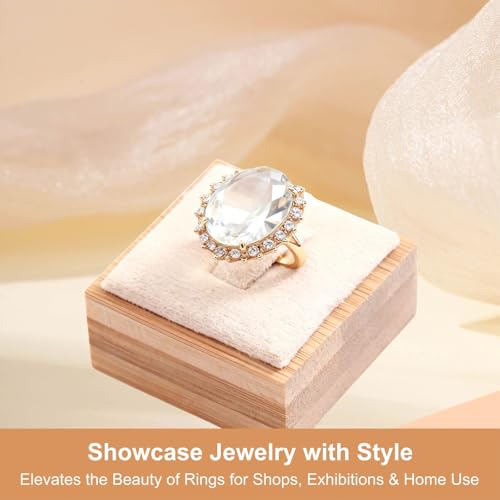 2Pcs Bamboo Ring Display Stand Velvet Jewelry Holder Props Single Rings Displays Box for Finger Jewelry Storage Wood Ring Holders Organizer for Showcase Countertop Drawer