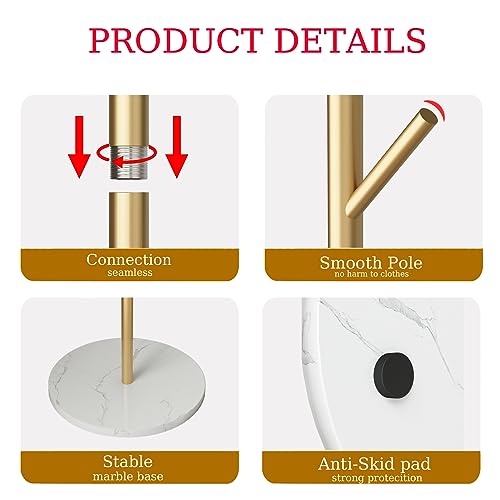 Gold Coat Rack Freestanding, Metal Coat Tree with Marble Base, Coat Rack Stand with 8 Hooks, Entryway Coat Stand for Hanging Clothes, Hats, Bags - size: 67in-bra
