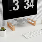 YEOUX Multi-Purpose Desktop Stand, Clear Floating Computer Monitor Riser with Natural Wood Base, Desk Organization Shelf for Printer, Laptop, Audio Device, Flat Screen - color: Beech&Clear