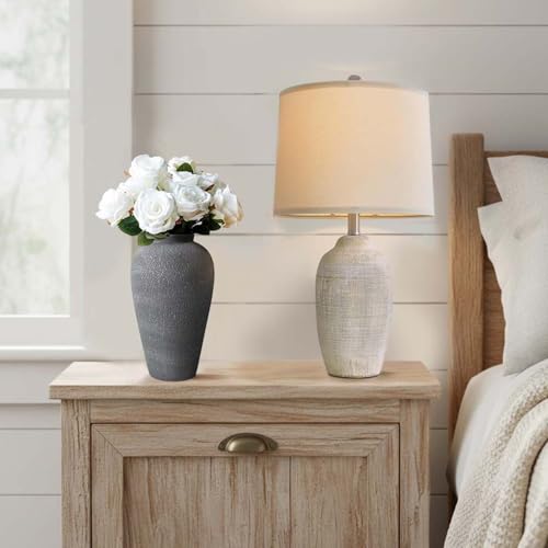 Black Ceramic Vase 9.2 inch, Large Farmhouse Table Vases, Tall Rustic Decorative Vases for Home Decor, Living Room Coffee Dining Shelf Mantel Decoration, Gray Black - color: Farmhouse Black-9.2"