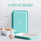 GreenLife 13" x 9" Quarter Sheet Baking Pans, 2 Piece Bakeware Set, PFAS-Free Ceramic Nonstick Rectangular Cookie Trays, Oven Safe to 450°F, Even Heating, Easy Clean Ovenware, Turquoise - color: Turquoise, size: 13" x 9" Quarter Baking Sheet