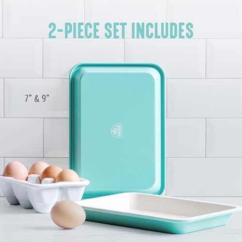 GreenLife 13" x 9" Quarter Sheet Baking Pans, 2 Piece Bakeware Set, PFAS-Free Ceramic Nonstick Rectangular Cookie Trays, Oven Safe to 450°F, Even Heating, Easy Clean Ovenware, Turquoise - color: Turquoise, size: 13" x 9" Quarter Baking Sheet