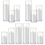 Homjoy 24 PCS White Pillar Candles with Glass Candle Holders Clear Hurricane Candle Holders Glass Cylinder Vases for Centerpieces Wedding Party, Event, Home Office (12 Candles+12 Candle Hoders) - style: 24 PCS White