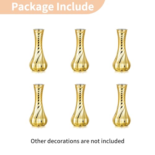 NUPTIO Glass Bud Vase Gold: 6 Pcs Small Flower Vases for Wedding Party Table Centrepiece - Vintage Ribbed Vase for Home Birthday Reception Decorations - size: Style 1