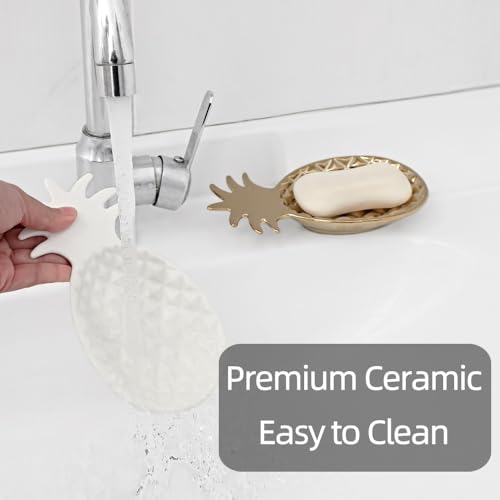 Chic Soap Dish, Pineapple Shape, Fluted Design, Decorative Ceramic Tray(White) - color: White