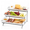 Gomakren 3 Tier Serving Trays Stand 14 Inches Serving Platters Rectangular Large Serving Plates for Party Display Set Collapsible Sturdier Rack, White Serving Trays and Platters - color: Black, size: 15.7" x 13.5" x 9.2"