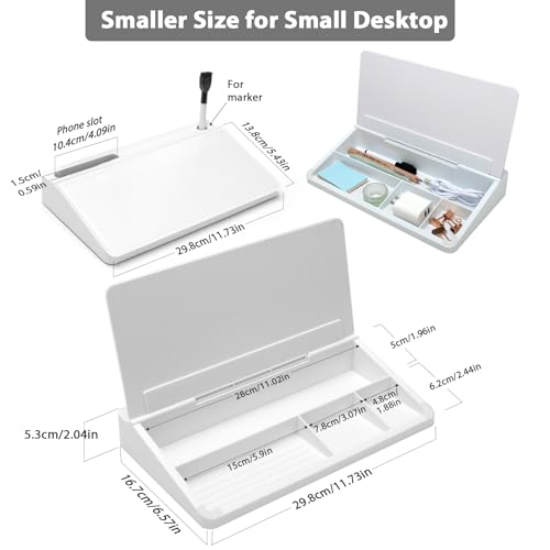 Varhomax Glass Desk Buddy Whiteboard with Storage, Small Dry Erase Desktop White Board Caddy to-do List Memo Notepad for Office, School and Home Office Supplies - color: White