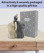 Vaudagio Loving Pair of Elephants in Beige & Grey - Modern Ceramic Sculpture - Figurine as a Set - Decoration Figure 6.3" high - Ornament Elephant in Love