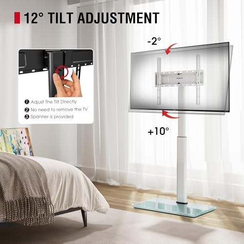AOKCOS Swivel TV Floor Stand for 32-65 Inches TVs, 8 Level Height Adjustable Corner Small TV Stand Mount for Living Room/Bedroom, Holds up to 88 lbs,MAX VESA 400x400mm,White - color: White, size: for 32"-65"