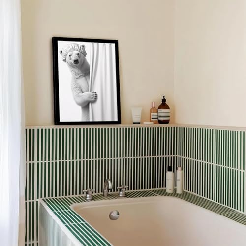 Funny Bathroom Wall Art Set of 2 Framed Canvas Prints – Bear Shower & Duck Bath Black and White Animal Artwork – Modern Minimalist Bathroom Decor Pictures with Solid Wood Frame & Acrylic Cover Cute Bathroom Decor 8x10IN - color: duck and bear, size: 10"L