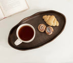 Kate and Laurel Alessia Modern Decorative Scalloped Oval Footed Metal Tray; 14 x 8; Bronze; Transitional Food-Safe Cast Aluminum Pedestal Tray with Rough Texture and Deckled Edge - color: Bronze