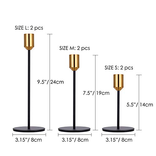 Candle Holders,Set of 6 Candlestick Holders for Taper Candles, Brass Gold Black Modern Decorative Candle Stick Holder for Table, Mantel, Wedding, Dinning, Party(Candles are not Included) - color: Black+gold, size: Set of 6 Pcs