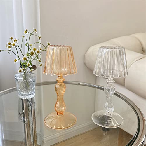 Gurfuy Desk Lamp Shaped Glass Candle Holder - Glass Hurricane Candleholder Crystal Decorative Candle Stand for Table Wedding Dinning Centerpieces Party Supplies Decor Amber - color: Amber