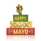Smile Happy Cinco De Mayo Wooden Block Stack with Cactus Decor, Mexican Fiesta Tiered Tray Tabletop Sign for Cinco De Mayo Party Decorations - style: Cactus