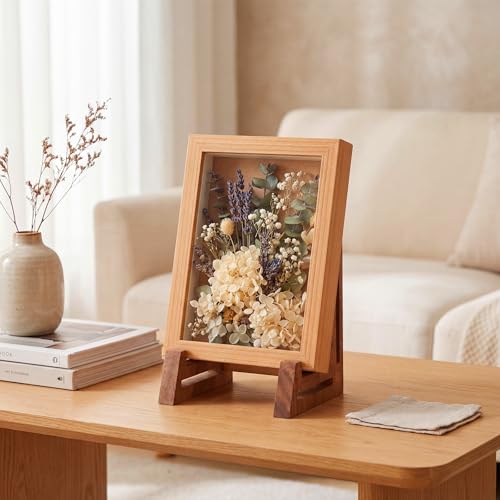 3 Pack Wooden Plate Display Stands with White Oak Dowel 6.5 Inch Wood Plate Holder Stand for Displaying, Rustic Wooden Picture Frame Easels Holder for Photo Platter Artwork Tabletop Decor