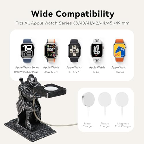 for Apple Watch Charger Stand Holder Compatible with Apple Watch Series Ultra3/Ultra2/11/10/9/8/7/6/5/SE3/SE2(49/46/45/44/42/41/40/38mm) Loyal Knight iWatch Charging Dock, Used as a Tabletop Ornament