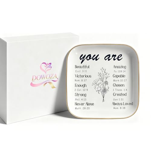 Catholic Christian Ring Tray Gifts , Ceramic Jewelry Dish with Bible Verses – Inspirational Keepsake Gift for Women & Girls, Perfect for Baptism, First Communion or Confirmation - style: Christian Gifts