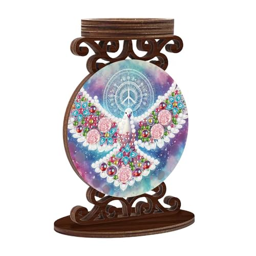 ARTopet DIY Diamond Art Painting Candlestick Holders Wooden Desk Candle Holder Ornament Double Sided Diamond Tabletop Ornaments for Home Decor-Dove of Peace - color: Dove of Peace