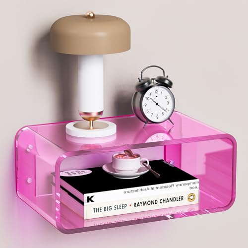 Acrylic Floating Nightstand, Bedside Table, Nightstand Shelf Wall Mounted Bedside Shelf (Pink, Small) - color: Pink