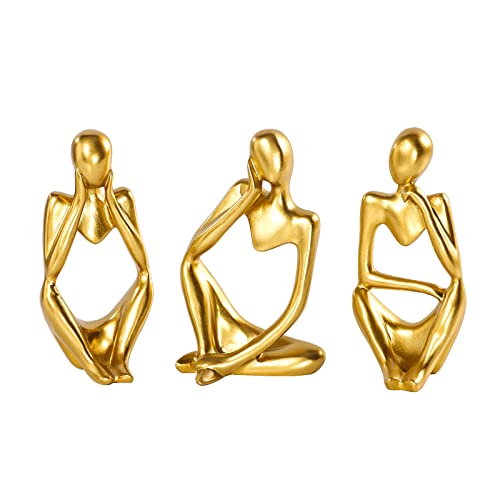 BMLCGJ Thinker Statue Gold Decor Abstract Art Sculpture, Golden Resin Collectible Figurines for Home Living Room Office Shelf Decoration,Great Gifts Ideas (Gold) - color: Gold
