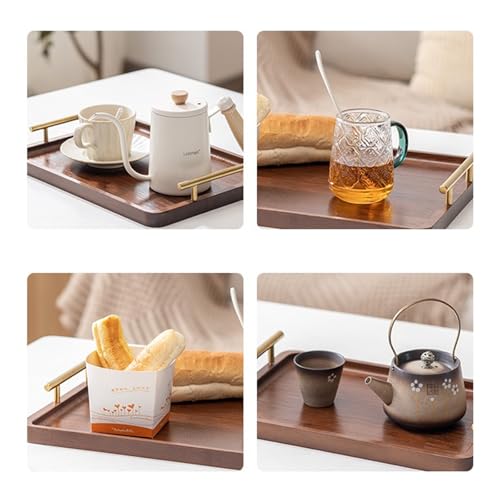 XZHXFX Bamboo Serving Tray with Gold Handles, Food Tray for Breakfast,Coffee Table,Dinner & Bar, Decorative Tray for Kitchen, Bedroom (Large) - size: 14" x 9.5" x 2"