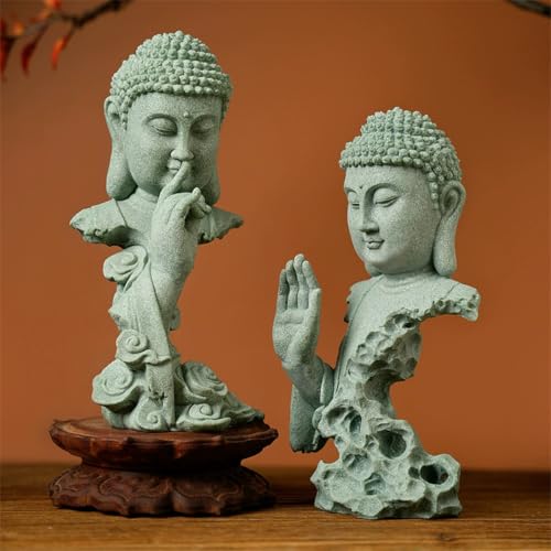 livelyfish Meditating Buddha Statue Zen Garden Statues Sandstone Thinker Buddha Sculpture Figurine for Fish Tank Aquarium Home Decorations, Gift (B) - size: B