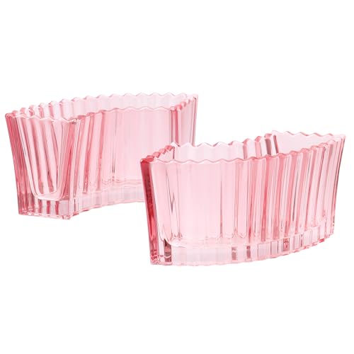 MCMCNCUIU Crystal Vases for Centerpieces, Flower Vases for Wedding Centerpieces, Pink Glass Vase for Flowers, Curve Small Vase for Living Room, Bedroom, Kitchen, Dining Table, Set of 2 - color: Pink