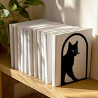 Peacoblue Metal Bookends for Shelves, Modern Decorative Heavy Duty Study Book Support Stoppers for Office, Desk, Shelf, Room 5.3"x4.3"x7.9" Cast Iron Simple Tall Bookends, 1 Pair (Cute Cat) - style: Cute Cat