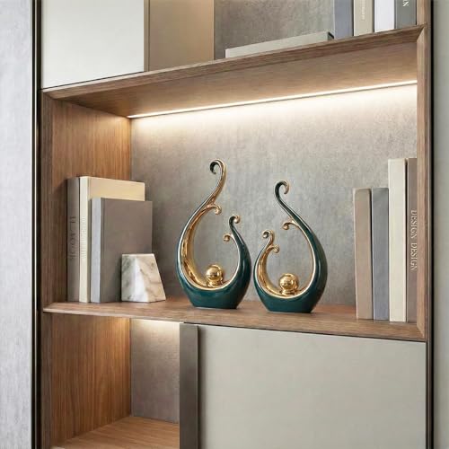 LCCCK Glossy Green and Gold Decor Ceramic Statue, Modern Abstract Sculpture Art for Luxury Centerpiece - Shelves Bookshelf&Dining Table Decorations, Entryway Coffee Table Tv Stand Home Decor - color: Green Gold